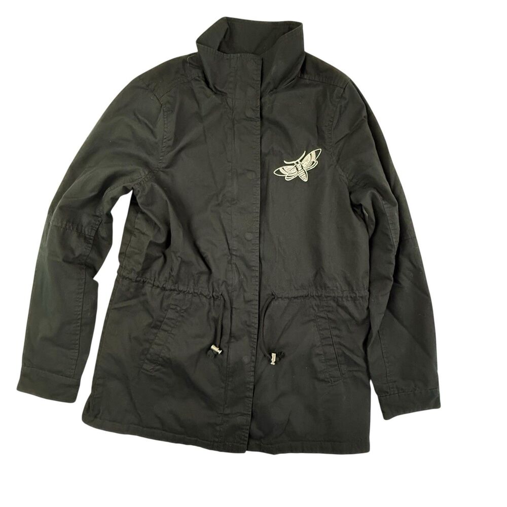 Hot Topic Moth Skull Utility Jacket Women Medium Black Emo Goth Grunge